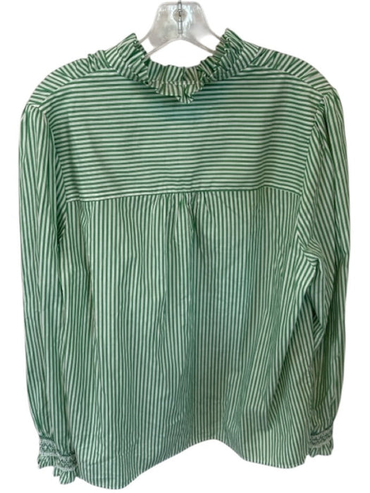 Boden Size 16/18 Green & White Cotton Long Sleeve Striped Smocked Detail Top Green & White / 16/18