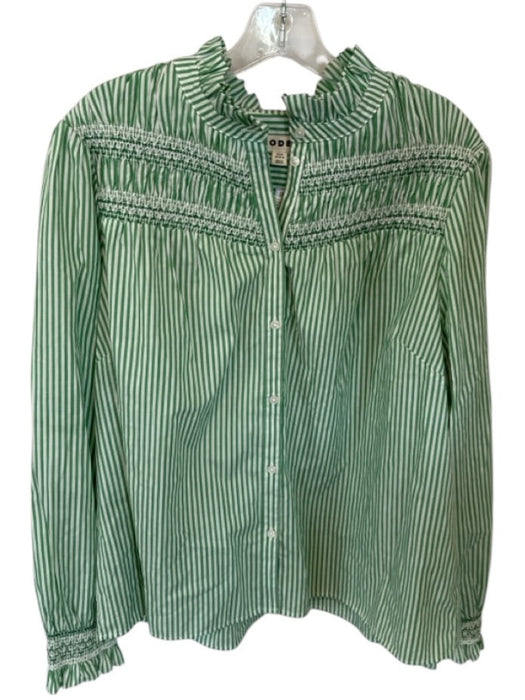 Boden Size 16/18 Green & White Cotton Long Sleeve Striped Smocked Detail Top Green & White / 16/18