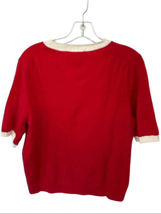 Boden Size L red & cream Cotton Blend Lace Trim Short Sleeve Top red & cream / L