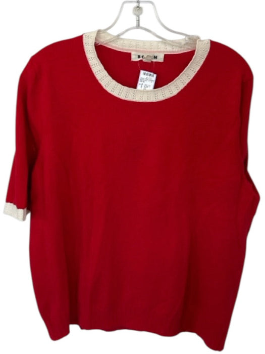 Boden Size L red & cream Cotton Blend Lace Trim Short Sleeve Top red & cream / L