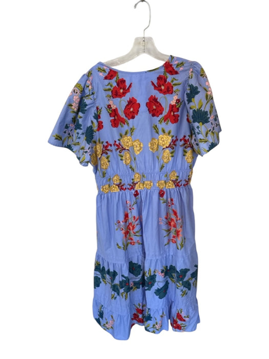 Anthropologie Size XL Purple & Red Cotton Short Sleeve Botanical V Neck Dress Purple & Red / XL