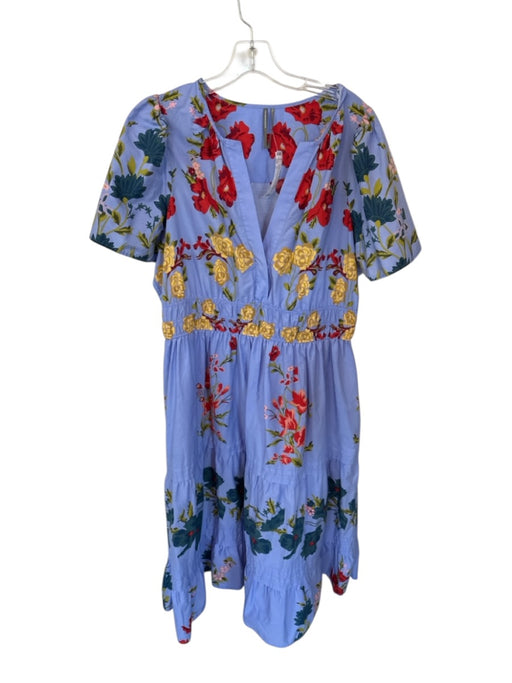 Anthropologie Size XL Purple & Red Cotton Short Sleeve Botanical V Neck Dress Purple & Red / XL
