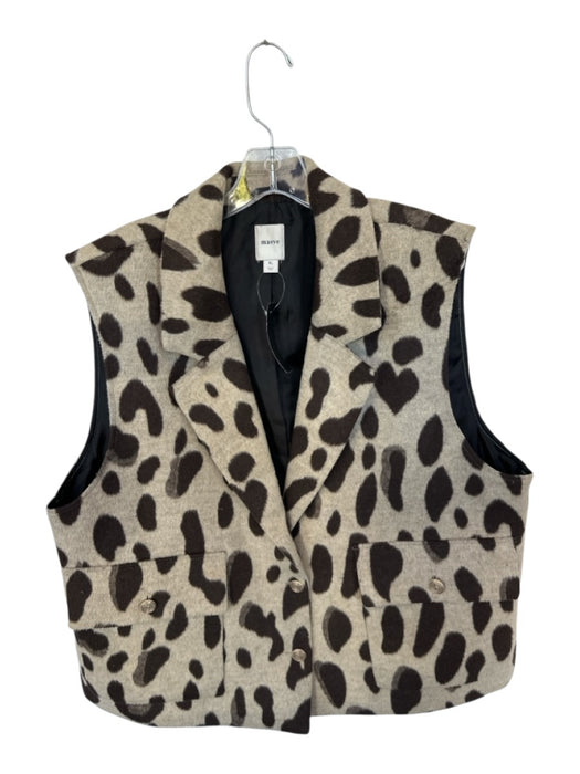 Maeve Size XL Black & Tan Polyester Blend Cheetah Collar Buttons Fuzzy Vest Black & Tan / XL