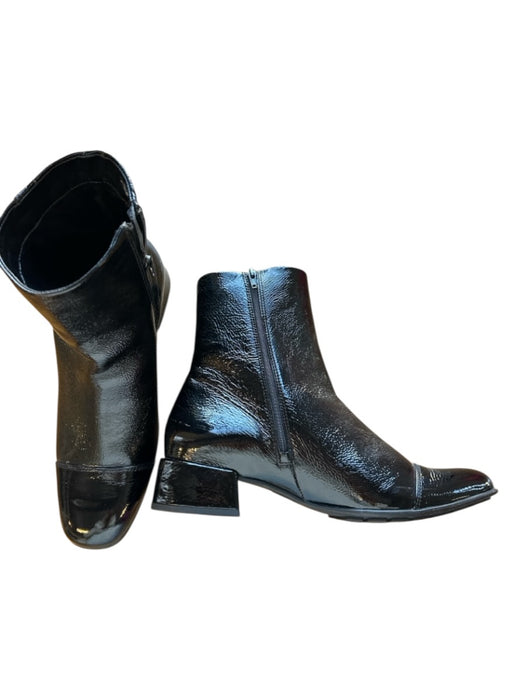 Mephisto Shoe Size 9.5 Black Leather Almond Toe Heeled Block Heel Gloss Boots Black / 9.5