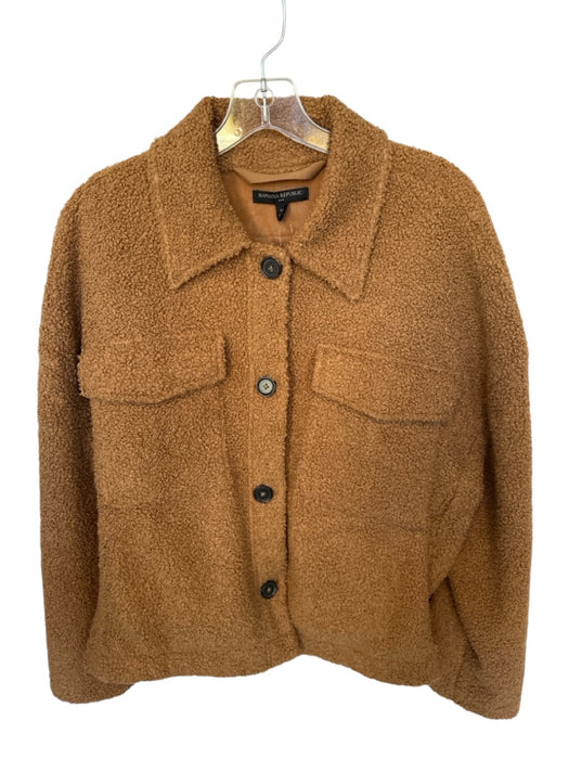 Banana Republic Size XL Burnt Brown Polyester Fuzzy Button Up Collar Jacket Burnt Brown / XL