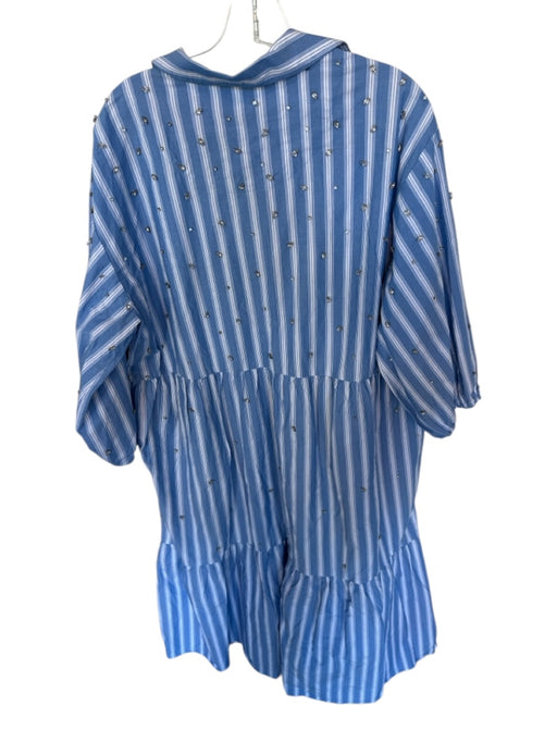 Anthropologie Size XL Blue & White Cotton Striped Maxi Gems Collar Dress Blue & White / XL