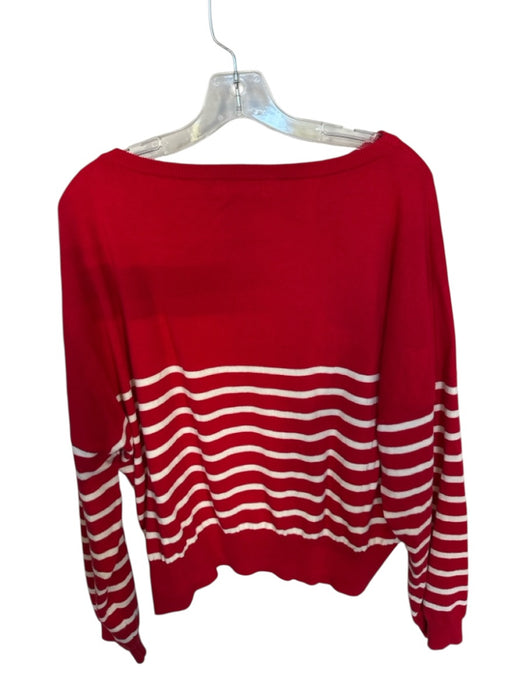 Ralph Lauren Size XL White & Red Cotton Striped embroider neck Knit Sweater White & Red / XL