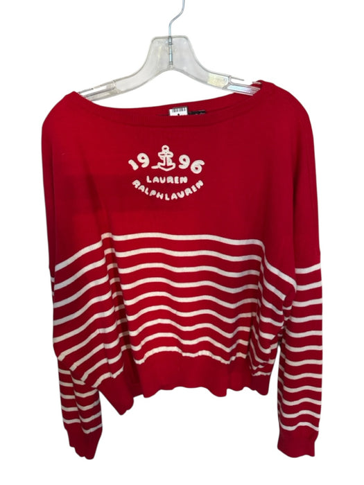 Ralph Lauren Size XL White & Red Cotton Striped embroider neck Knit Sweater White & Red / XL