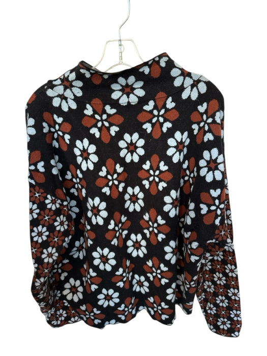 Maeve Size XL Black & Brown Viscose Blend Floral Mock Collar Knit Sweater Black & Brown / XL