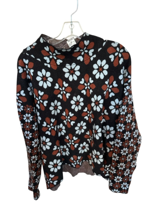 Maeve Size XL Black & Brown Viscose Blend Floral Mock Collar Knit Sweater Black & Brown / XL