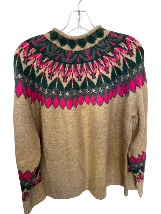 CeCe Size XL Beige & Pink Acrylic Blend Fair Isle Mock Collar Ribbed Sweater Beige & Pink / XL