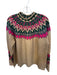 CeCe Size XL Beige & Pink Acrylic Blend Fair Isle Mock Collar Ribbed Sweater Beige & Pink / XL