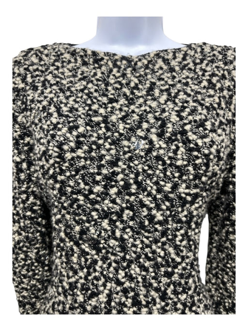 Chanel Size 42 Black & Cream Wool Blend Boucle knubby Paillettes Dress Black & Cream / 42