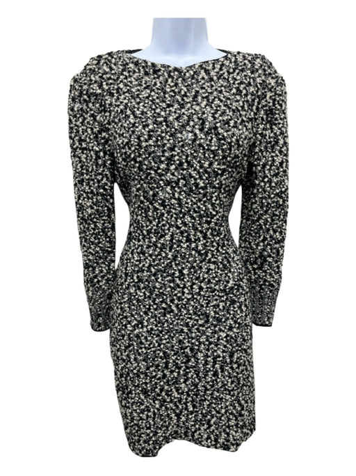 Chanel Size 42 Black & Cream Wool Blend Boucle knubby Paillettes Dress Black & Cream / 42