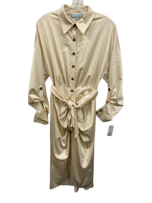 Antonio Melani Size 6 Cream Lyocell blend Gathered Button Down Long Sleeve Dress Cream / 6