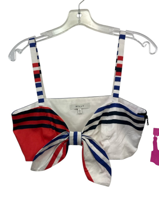 Milly Size 6 Red, White, Navy Cotton Blend Stripe Bow Bralette Top Red, White, Navy / 6