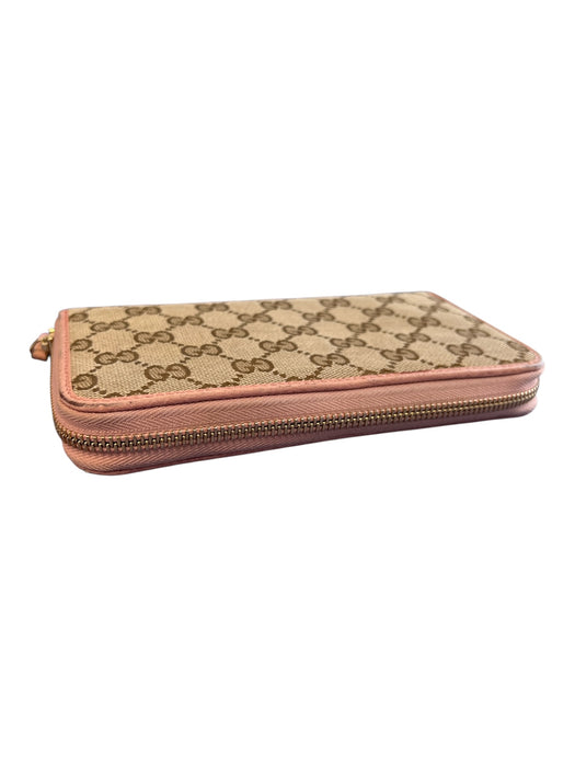 Gucci Brown & Pink Canvas Leather Zip Around Card holder Change Pouch Wallets Brown & Pink
