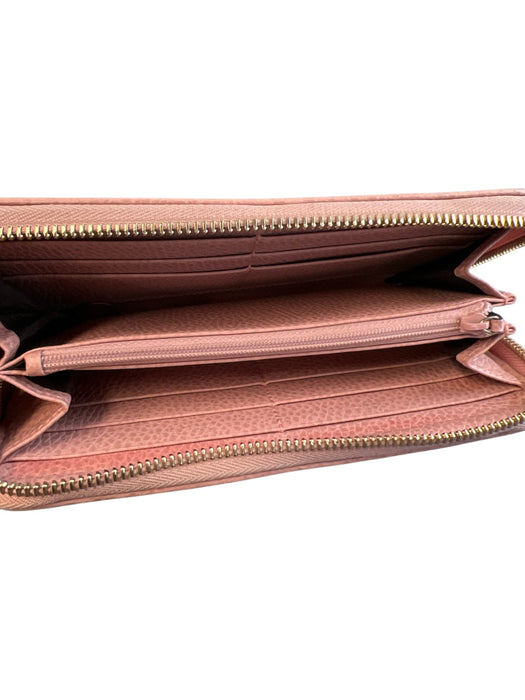 Gucci Brown & Pink Canvas Leather Zip Around Card holder Change Pouch Wallets Brown & Pink