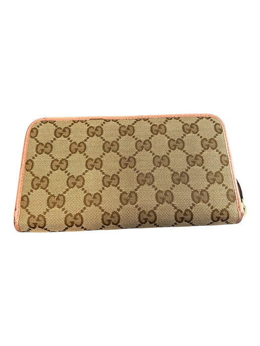 Gucci Brown & Pink Canvas Leather Zip Around Card holder Change Pouch Wallets Brown & Pink