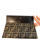 Fendi Brown Canvas & Leather Logo Plate Card Holder Coin Purse flap Wallets Brown