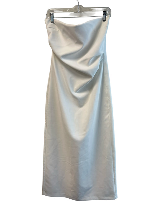 Zara Size L White Polyester Strapless Back Zip Gathered Side Maxi Dress White / L