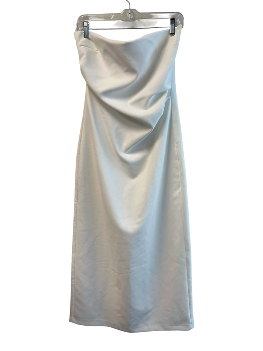 Zara Size L White Polyester Strapless Back Zip Gathered Side Maxi Dress White / L