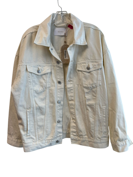 Meshki Size M Cream Cotton Denim Front Button Closure Long Sleeve Pockets Jacket Cream / M
