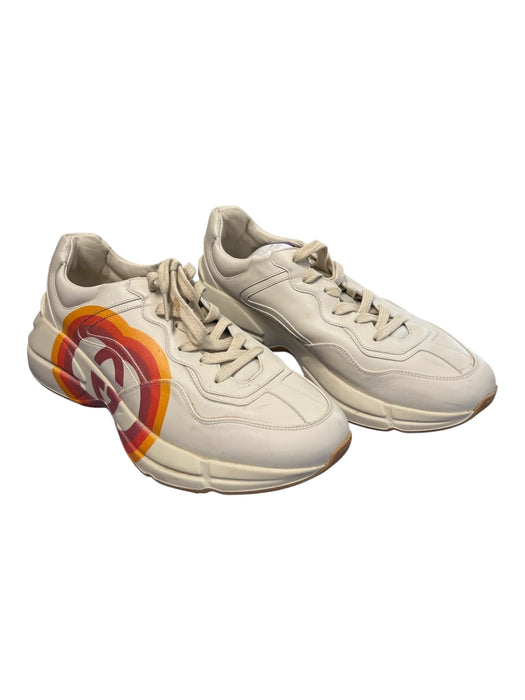 Gucci Shoe Size 42 Beige & Multi Leather Lace Up Low Top Rainbow Sneaker Shoes Beige & Multi / 42