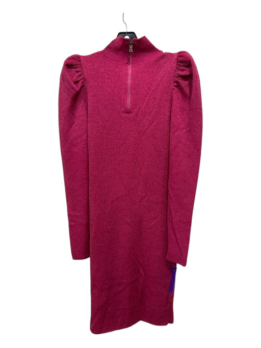 Alice + Olivia Size L Pink Wool Blend Metallic Thread Mock Neck Back Zip Dress Pink / L
