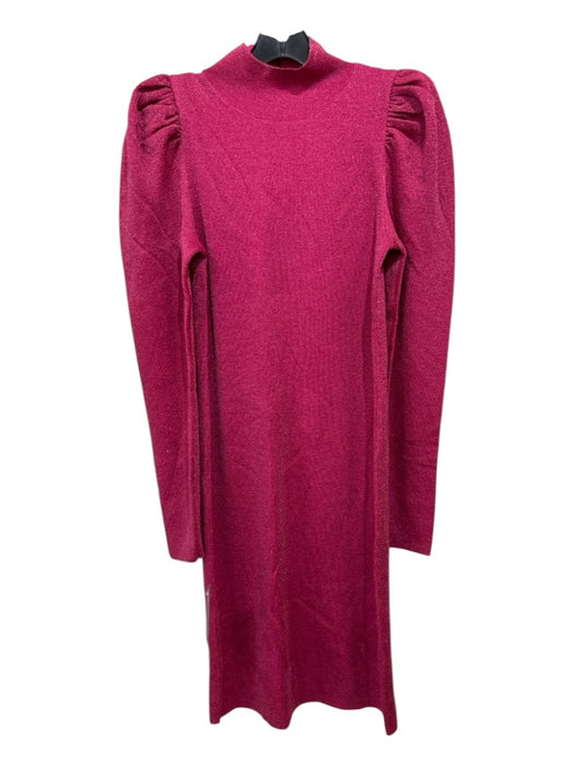 Alice + Olivia Size L Pink Wool Blend Metallic Thread Mock Neck Back Zip Dress Pink / L