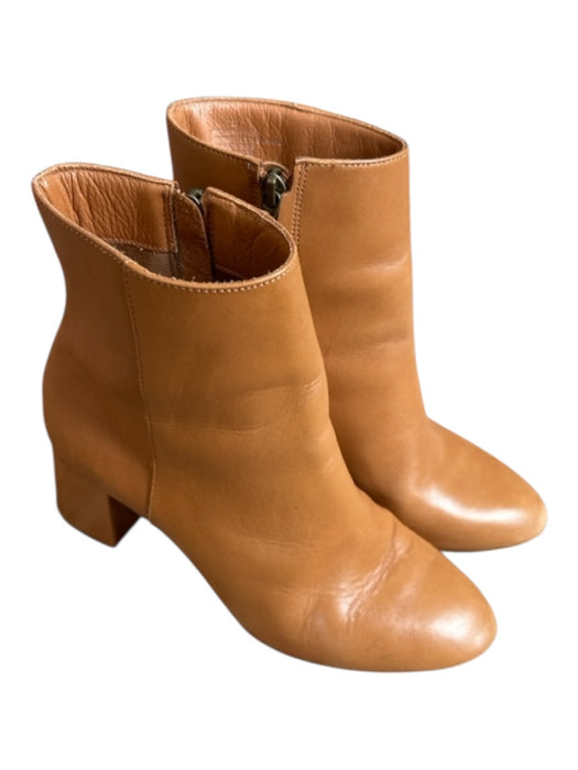 ABLE Shoe Size 6.5 Brown Leather Side Zip Block Heel Booties Brown / 6.5