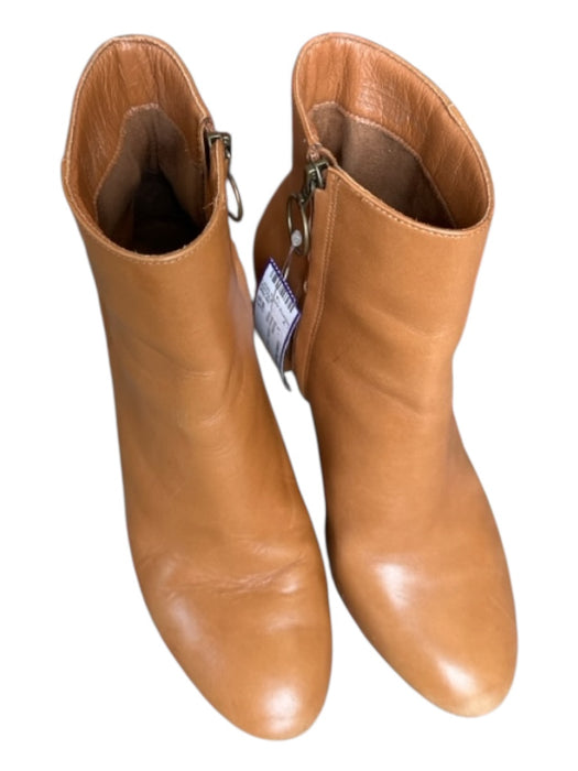 ABLE Shoe Size 6.5 Brown Leather Side Zip Block Heel Booties Brown / 6.5