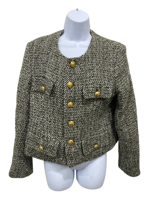 Celine Size 40 Green & White Wool Blend Tweed Gold Tone Hardware Jacket Green & White / 40