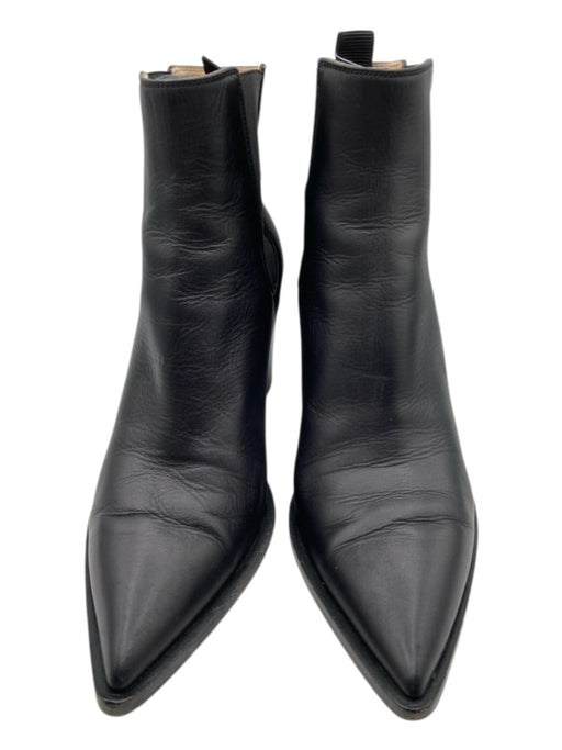 Gianvito Rossi Shoe Size 40 Black Leather Pointed Toe Stacked Heel Booties Black / 40