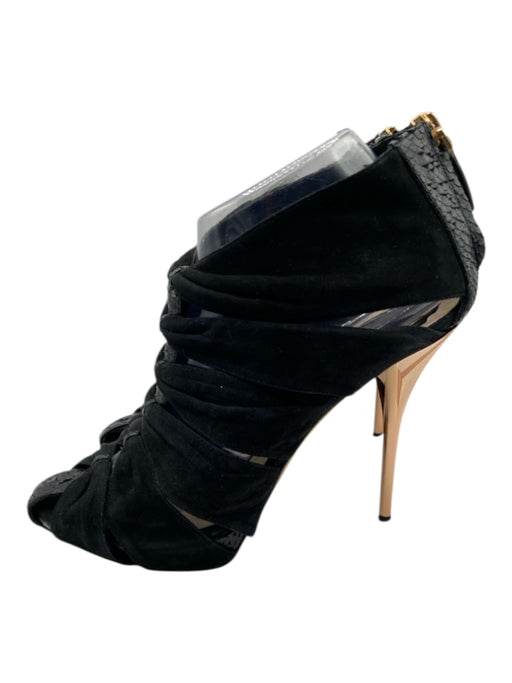 Christian Dior Shoe Size 38.5 Black & Rose Gold Suede & Python Back Zip Heels Black & Rose Gold / 38.5