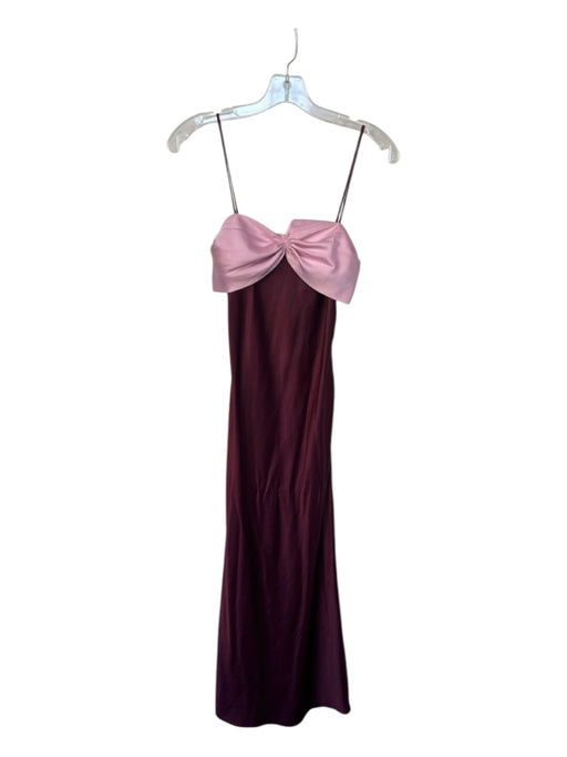Stolen Studios Size XS Maroon & Pink Silk Spaghetti Strap Color Block Gown Maroon & Pink / XS