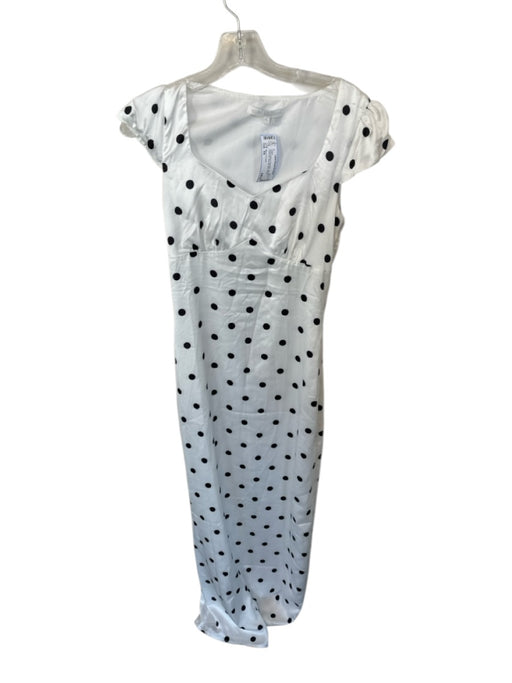 More To Come Size XS White & Black Polyester Cap Sleeve Polka Dot Side Zip Dress White & Black / XS
