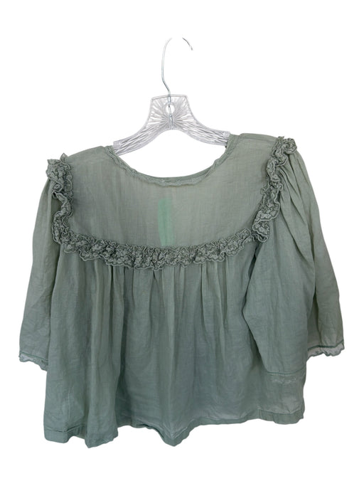 Free People Size L Sage green Cotton 3/4 Sleeve Lace Detail Buttons Top Sage green / L