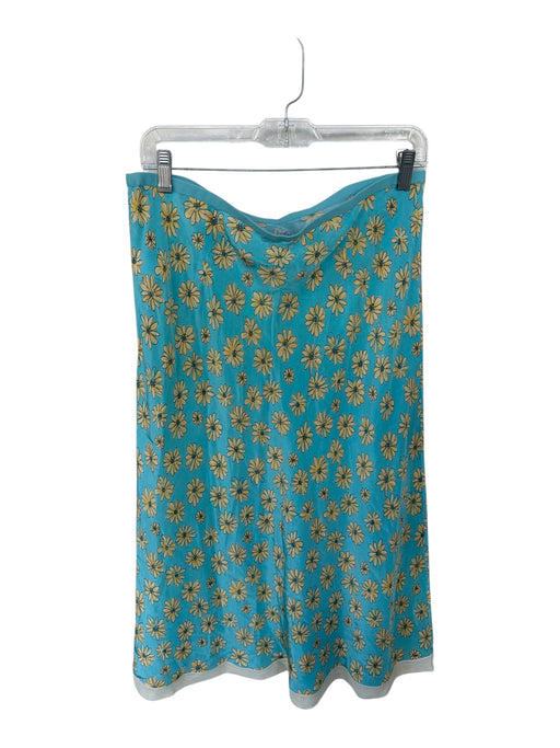 J. Crew Size M Blue & Tan Viscose Elastic Waist Flowers Maxi Skirt Blue & Tan / M