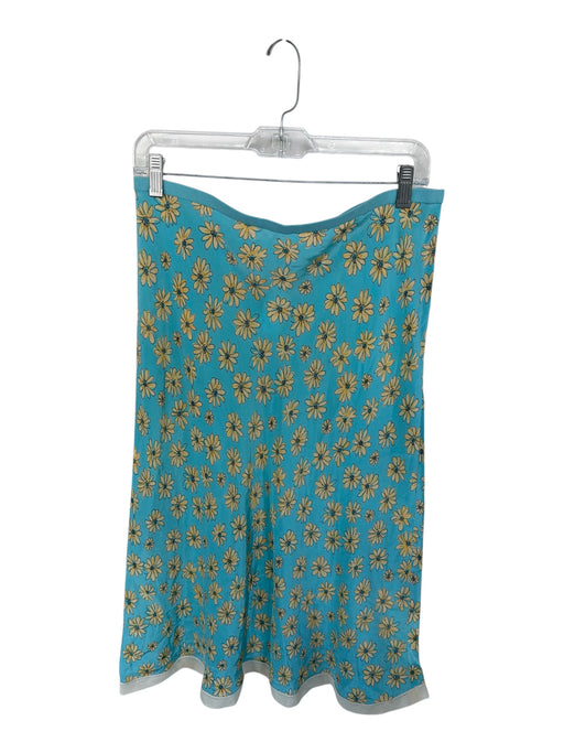 J. Crew Size M Blue & Tan Viscose Elastic Waist Flowers Maxi Skirt Blue & Tan / M