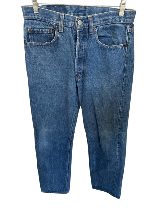 Levi's Size Est 25 Med Dark Wash Cotton Button Fly Mid Rise Straight Leg Jeans Med Dark Wash / Est 25