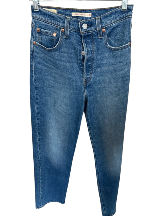 Levi's Size 25 Med Dark Wash Cotton High Waist Button Fly Straight Leg Jeans Med Dark Wash / 25