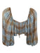 Show Me Your Mumu Size S Tan & blue Rayon Long Balloon Sleeve Plaid Cropped Top Tan & blue / S