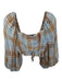 Show Me Your Mumu Size S Tan & blue Rayon Long Balloon Sleeve Plaid Cropped Top Tan & blue / S