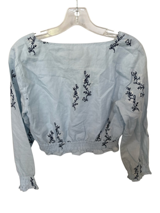 Something Navy Size S Baby Blue & Navy Linen & Cotton Long Sleeve Cropped Top Baby Blue & Navy / S