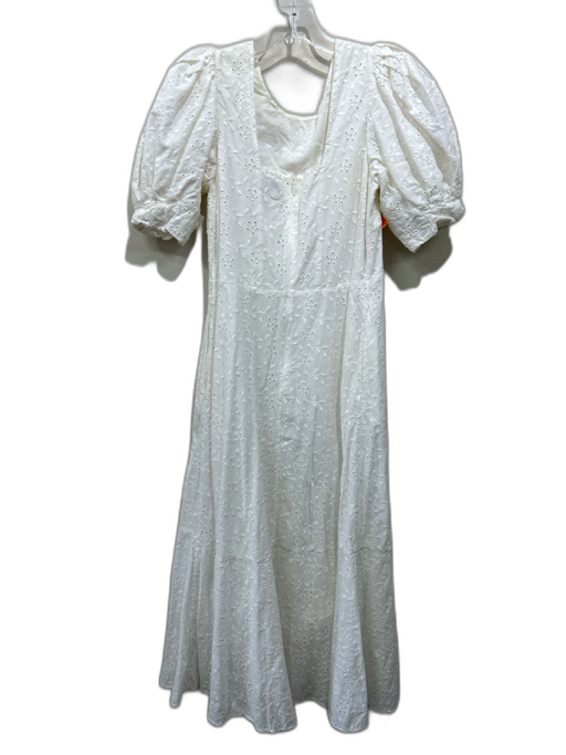 Ted Baker Size 2 White Cotton Short Balloon Sleeve Eyelet Scoop Back Maxi Dress White / 2