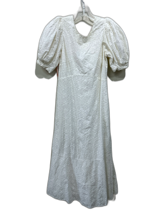 Ted Baker Size 2 White Cotton Short Balloon Sleeve Eyelet Scoop Back Maxi Dress White / 2