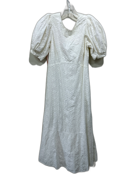 Ted Baker Size 2 White Cotton Short Balloon Sleeve Eyelet Scoop Back Maxi Dress White / 2