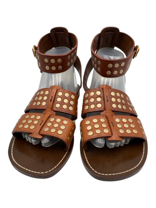 Celine Shoe Size 40 Cognac Brown Leather Studded Gladiator Ankle Buckle Sandals Cognac Brown / 40