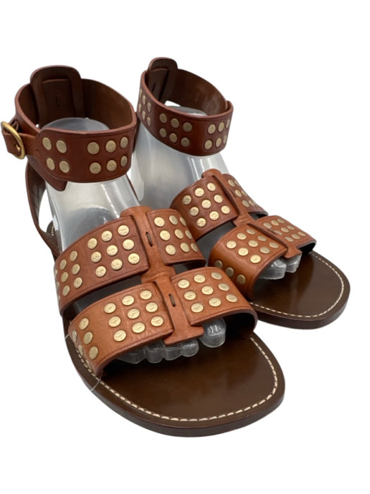 Celine Shoe Size 40 Cognac Brown Leather Studded Gladiator Ankle Buckle Sandals Cognac Brown / 40